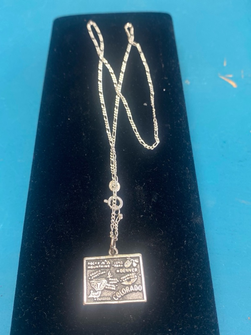 Sterling Colorado Map Pendant Necklace -  16”